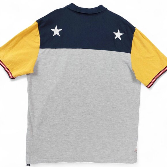 Born Fly Polo Shirt Mens XL Anytown USA Colorblock Yellow Navy Blue Extra Large - Picture 2 of 10